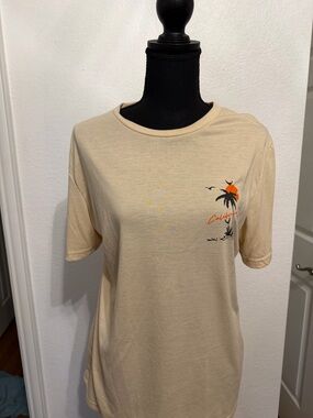 Beige Graphic Palm Tree Tee with Orange Sun